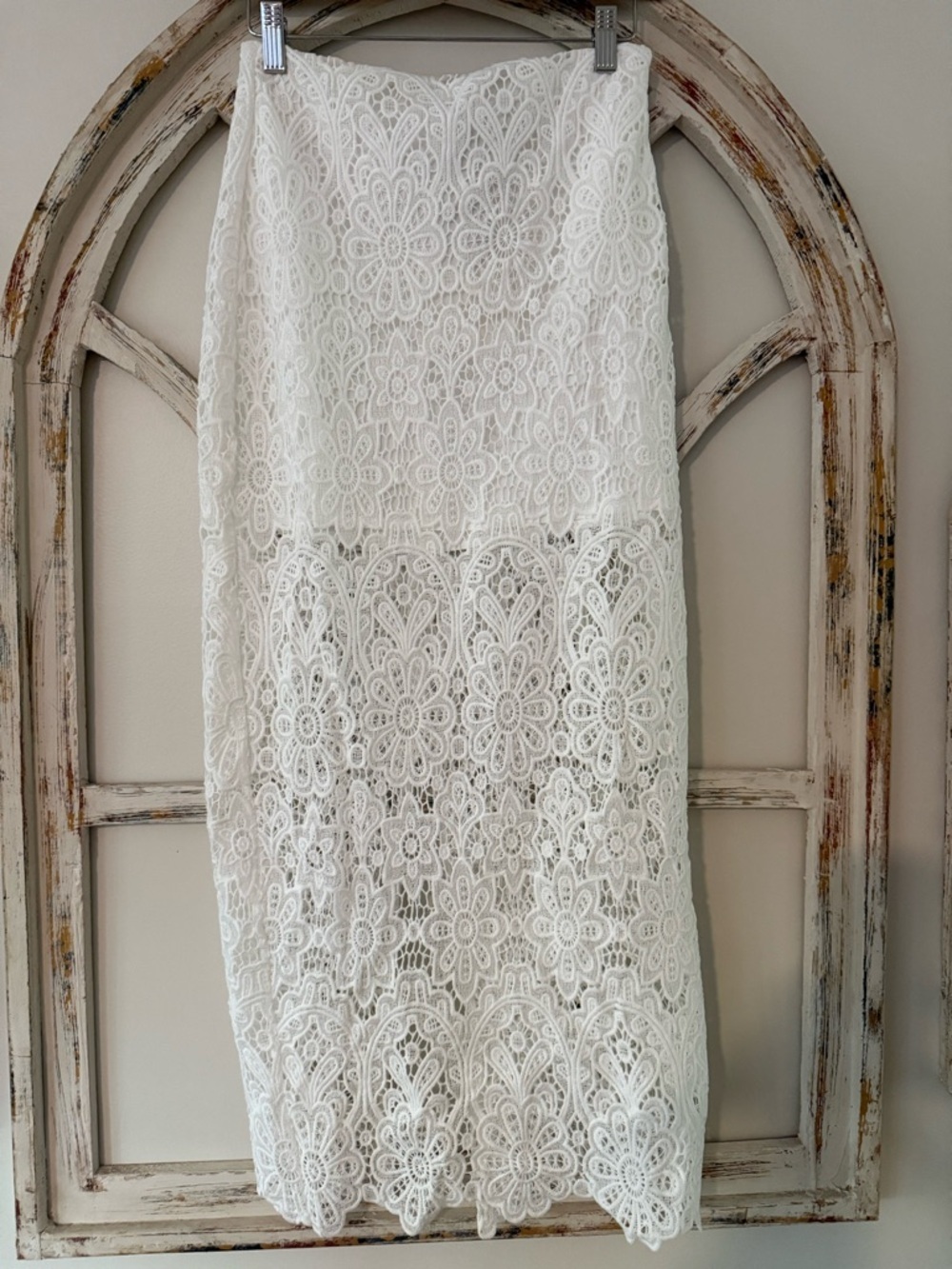 White Eyelet Lace Midi Skirt- Sz Small- NWT
